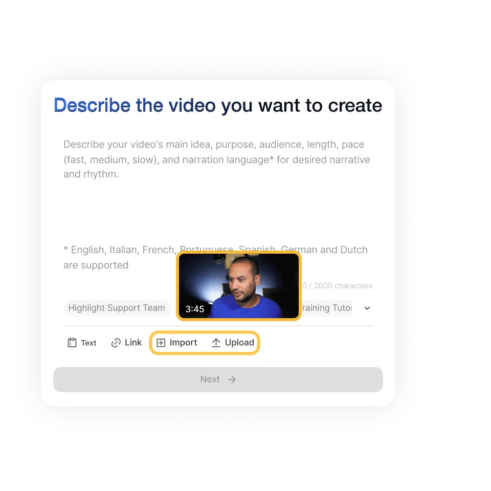 Education Video Creator interface where clips are uploaded for course video creation.